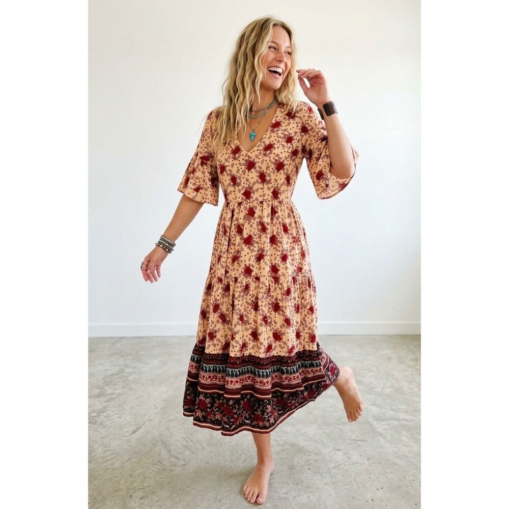 NWT Anthropologie x Faithfull The Brand Melia Midi Dress Rose Garden Print XL 10